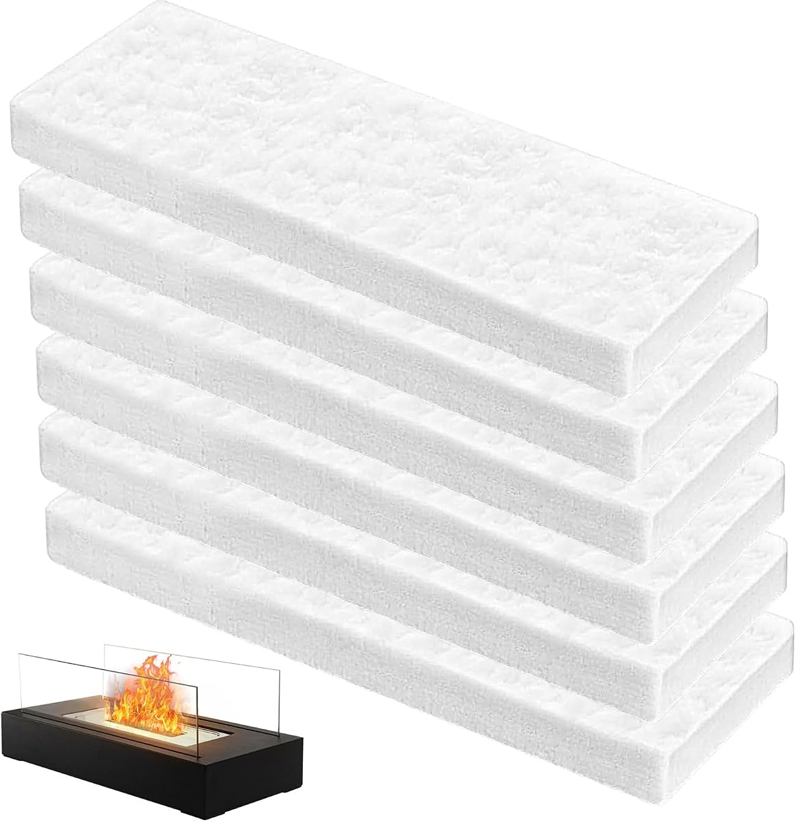 6 Piezas Esponja de Lana de Cerámica, Lana de Cerámica para Bioetanol 30 * 10 * 2.5cm, Lana Cerámica para Chimeneas de Etanol, Esponjas de Cerámica para Chimenea de Bioetanol
