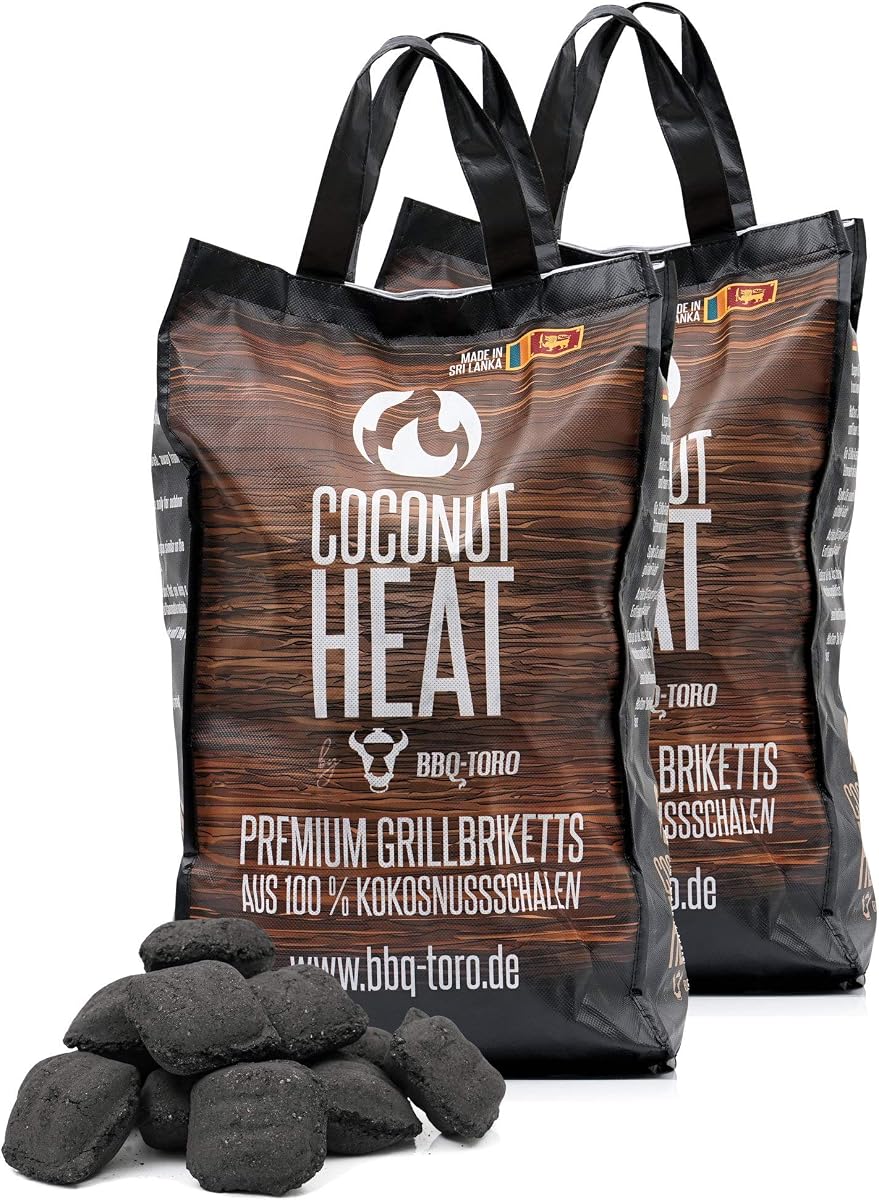 BBQ-Toro Briquetas para Barbacoa Premium Coconut Heat | 100% Cáscara de Coco para Asados de Larga Cocción | 20 Kg | Carbón Vegetal | Bajo Desarrollo de Humo, Ecológico