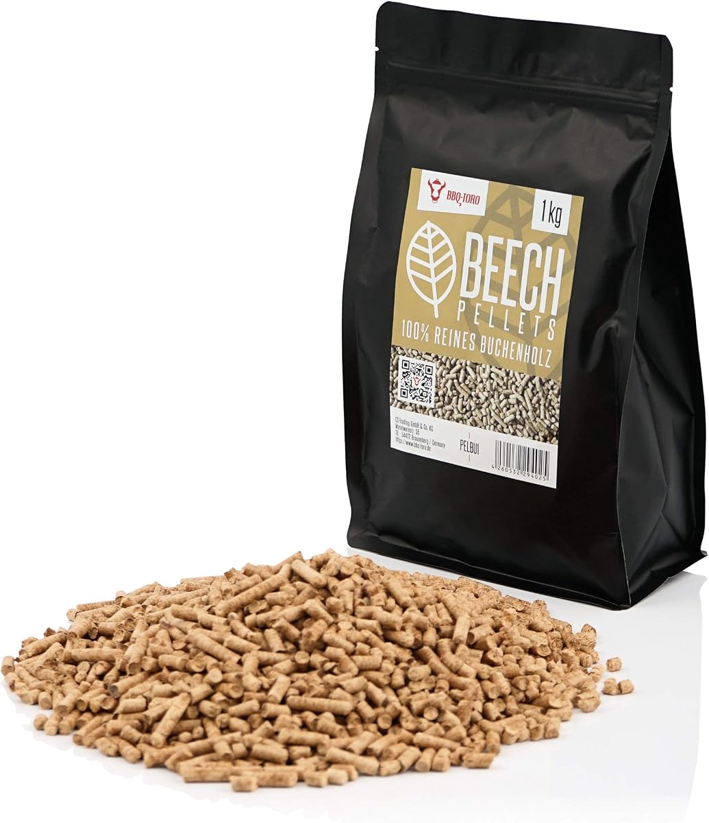 BBQ-Toro Pellets para Barbacoa de 100% Madera de Haya | 1 kg | Pellets de Haya para Barbacoa, Ahumador, Horno de Pizza de Pellets y Sistemas de Calefacción | Pellets de Madera