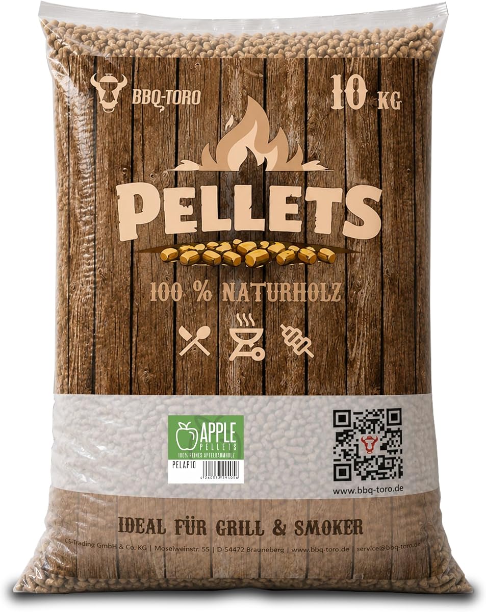 BBQ-Toro Pellets para Barbacoa de 100% Madera de Manzano | 10 kg | Pellets de Manzano para Barbacoa, Ahumador, Horno de Pizza de Pellets y Sistemas de Calefacción | Pellets de Madera