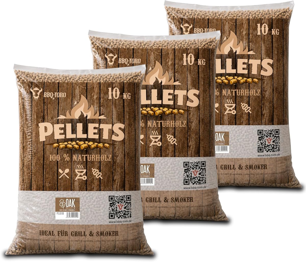 BBQ-Toro Pellets para Barbacoa de 100% Madera de Roble | 30 kg | Pellets de Roble para Barbacoa, Ahumador, Horno de Pizza de Pellets y Sistemas de Calefacción | Pellets de Madera
