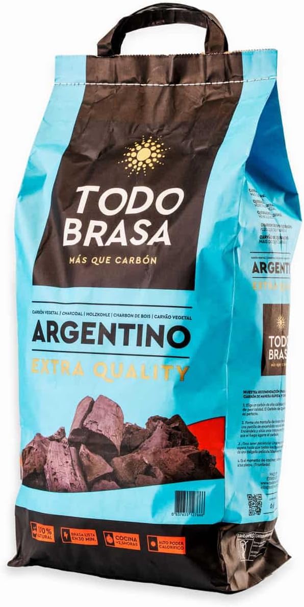 Carbon Vegetal Argentino de Quebracho Extra Quality- Todobrasa. Gran Poder calorifico. Gran duracion. Ideal para BBQ, Parrilla y Horno. (10KG)