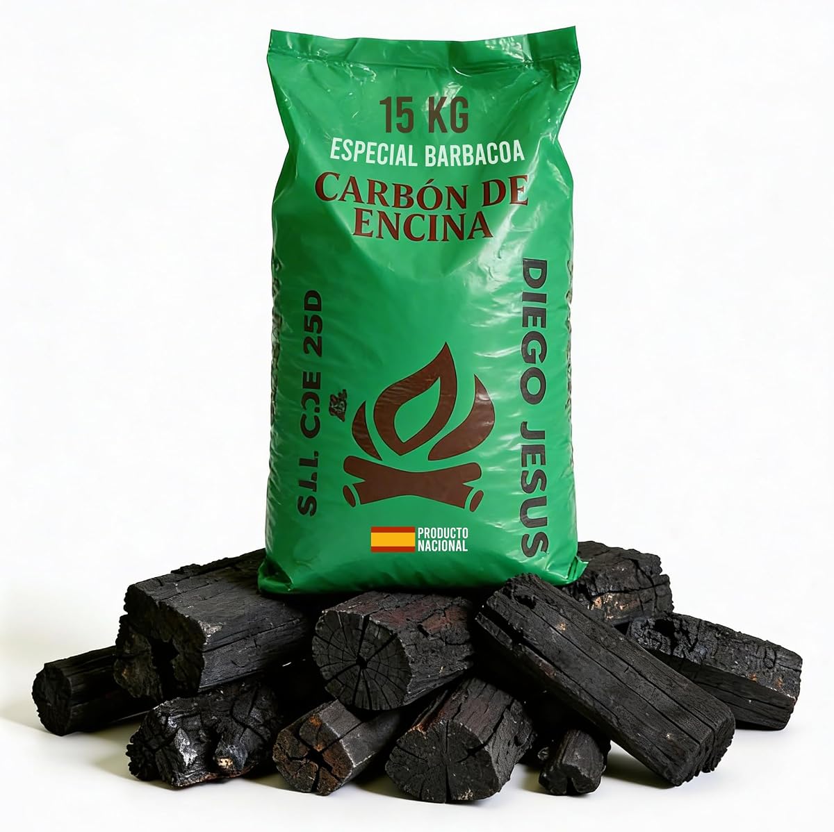 Carbón Vegetal de Encina 15 kg para Barbacoas Alto Poder Calorífico Encendido Rápido Brasas Duraderas Trozos Grandes Bajo Humo Ideal para Parrilla y Asados