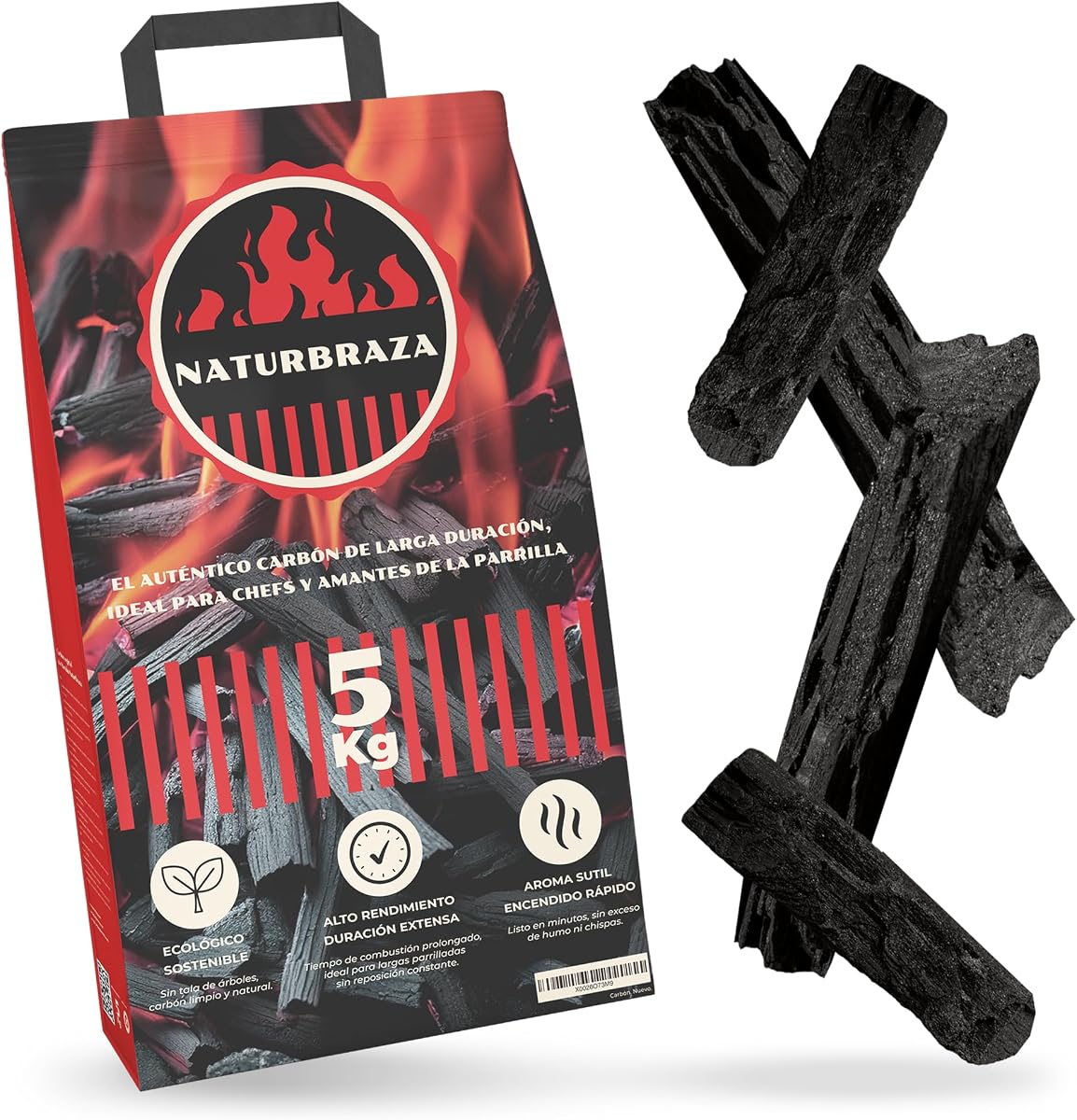Carbón Vegetal de Marabú 5 kg – Carbón Natural para Barbacoas y Parrillas, 100% Natural, Alto Poder Calorífico, Brasas de Larga Duración y Baja Emisión de Humo