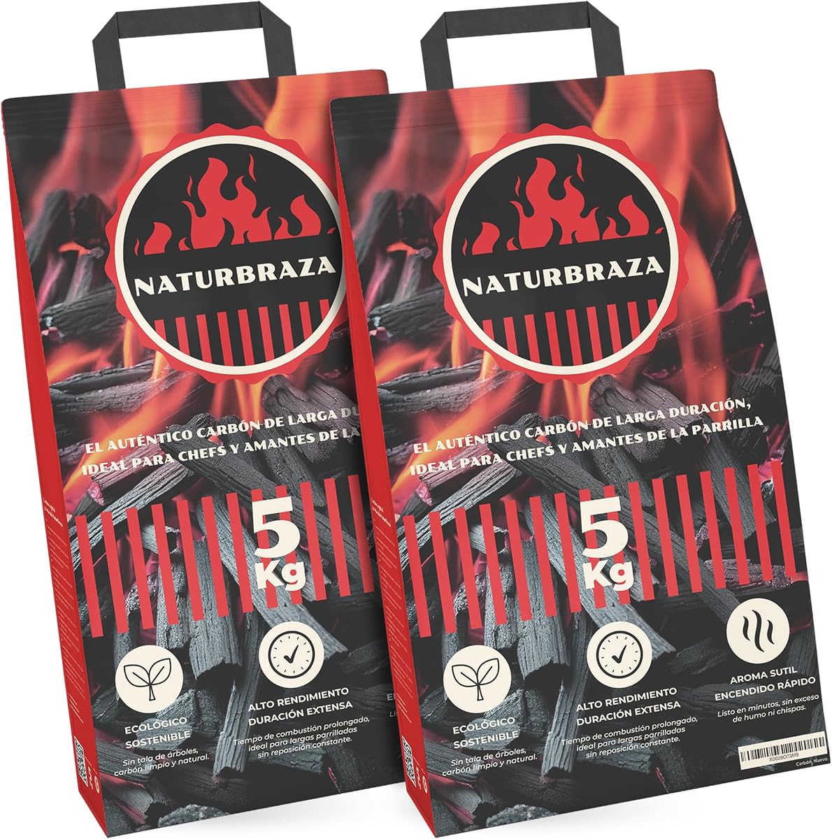 Carbón Vegetal de Marabú Pack 10 kg (2 x 5 kg) – Carbón Natural para Barbacoas y Parrillas, 100% Natural sin Aditivos, Alto Poder Calorífico y Brasas de Larga Duración