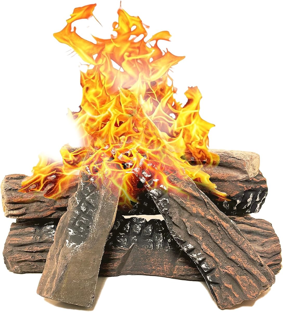 Heyfurni Troncos de chimenea de gas, 5 troncos grandes de cerámica para leña, decoración navideña para hoguera de propano, troncos realistas para chimenea