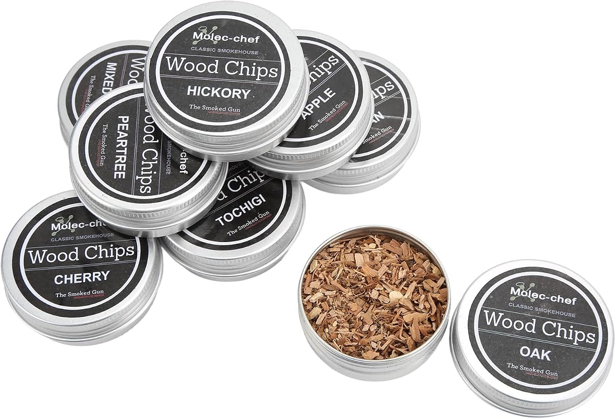 Kit de Ahumador de Cócteles con Virutas de Madera para Ahumar Whisky de 8 Piezas, Virutas para Ahumar en Barbacoa, Mezcla de Aserrín de Madera de Frutas para Ahumar Bebidas para