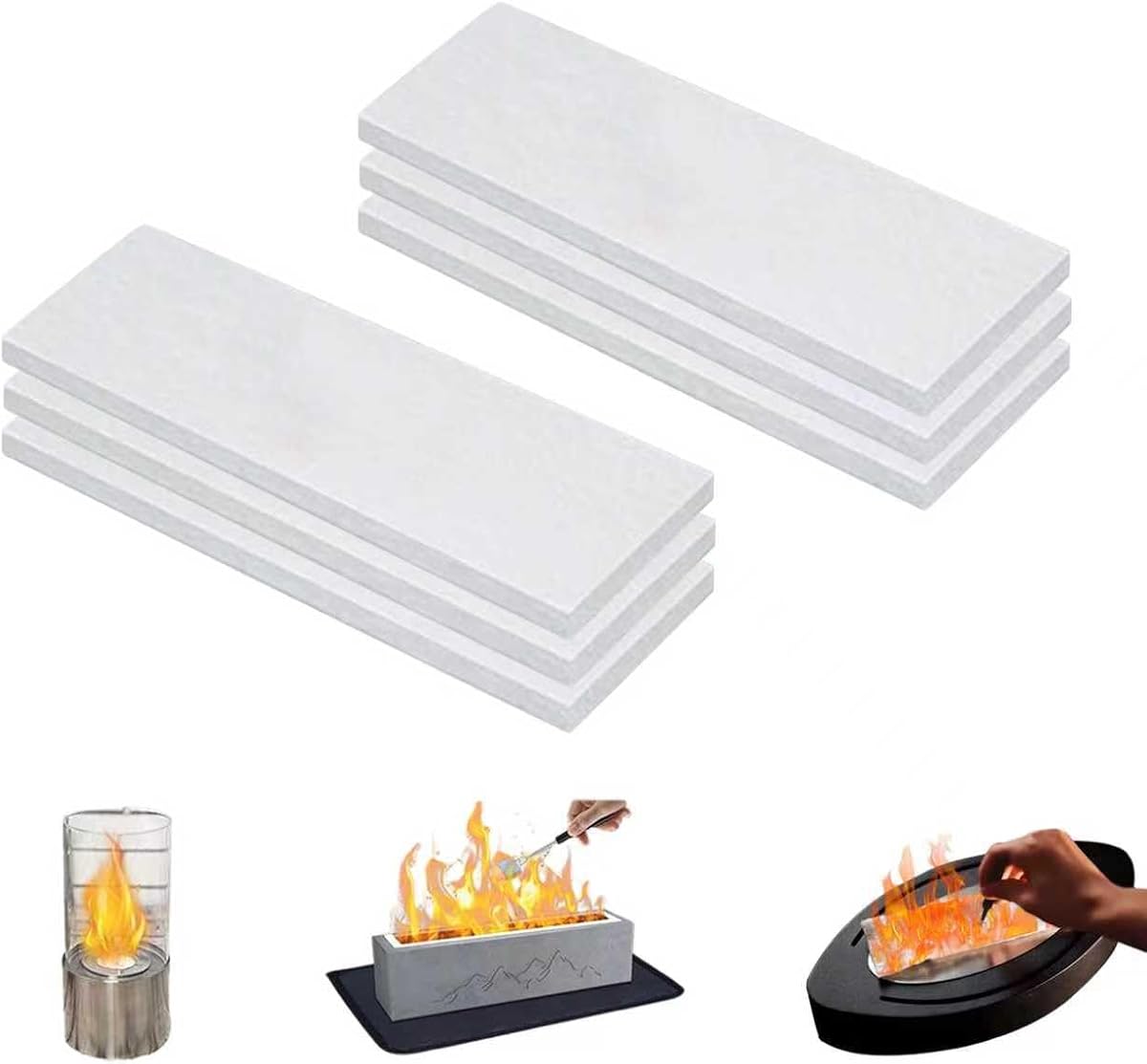 Lana de cerámica para bioetanol 300x100x10mm Esponja de cerámica de la chimenea en lana Adecuado para chimeneas, chimeneas de mesa, estufas de barbacoa (6 paquetes)