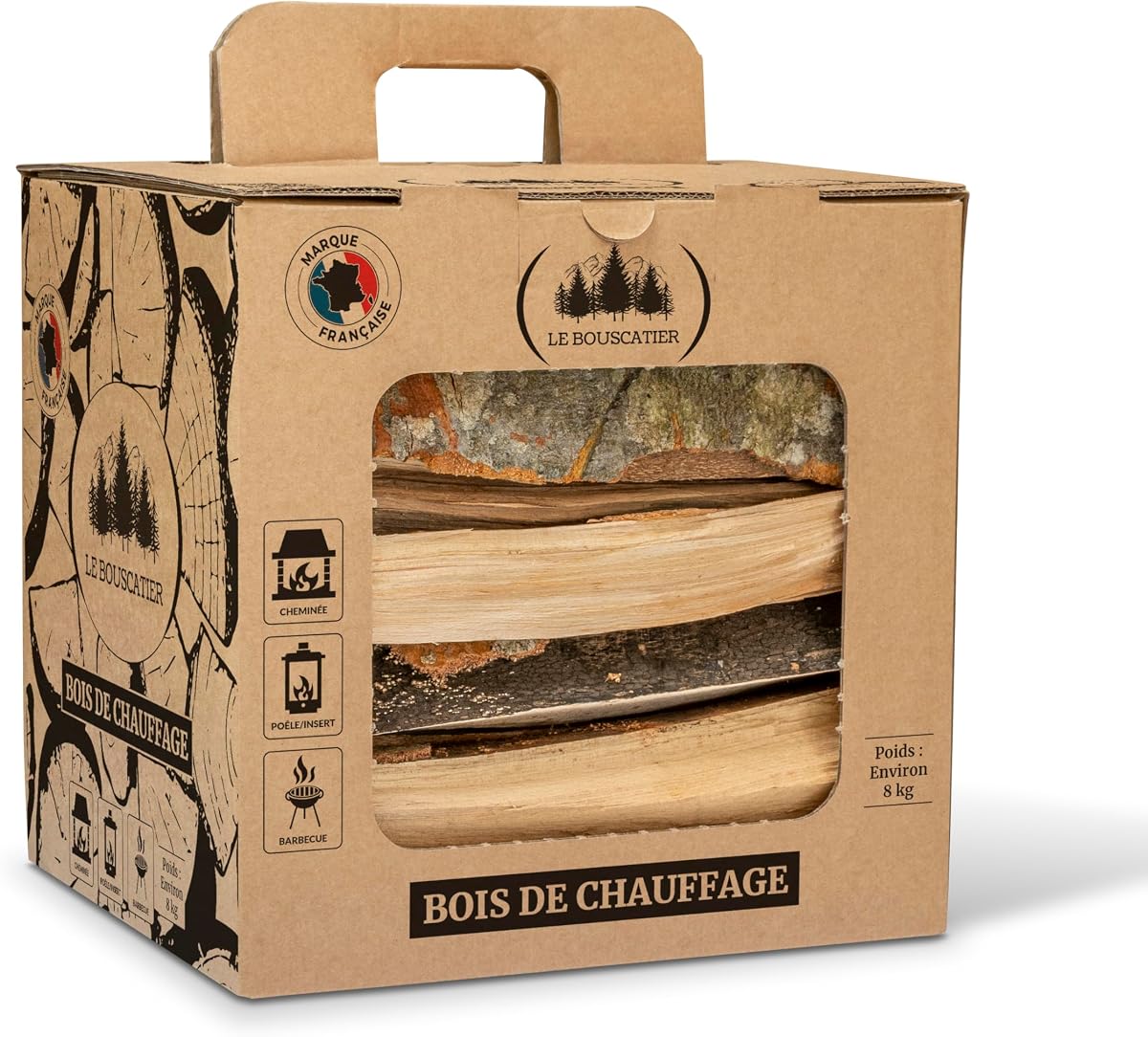 Le Bouscatier Leña para chimenea estufa Horno Pizza ooni estufas Barbacoa Weber Carbón y brasero. 25 L madera seca haya roble caja cerrojo
