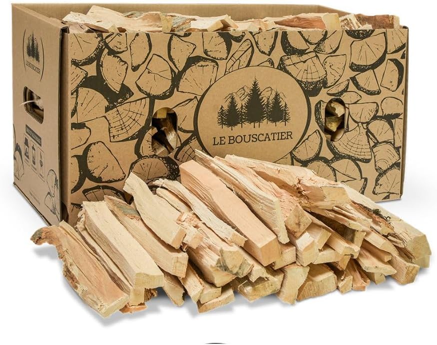 Le Bouscatier Madera de encendido para chimenea, estufa, estufas, barbacoa y brasero. Fabricación francesa. 6 kg de madera seca esencia frondosa lista para usar. Combustible calidad Premium