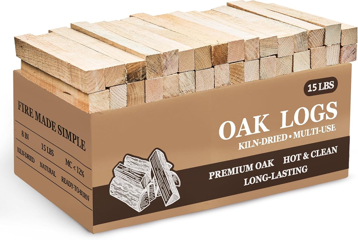 Leña de roble secado al horno, sin corteza, troncos de madera dura para hornos de pizza, hogueras, chimeneas, luces de combustión caliente limpias rápidamente, 8 pulgadas, 15 libras