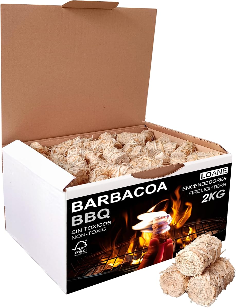 LOANE - Encendedores Ecológicos - 2KG - Encendedor Barbacoa, Encendedor Chimenea, Pastillas Encendido Chimenea, Encendedores De Lana De Madera,150 Unidades Aprox