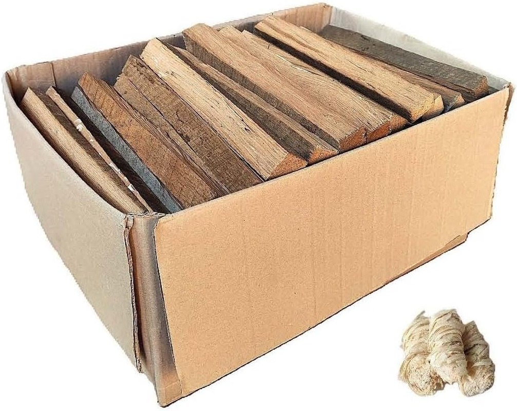 Madera de encendido de roble seco, 8 kg, troncos de 25 cm, para chimenea, horno de pizza y barbacoa, con 3 encendedores naturales