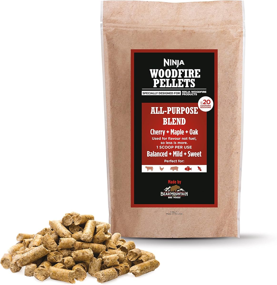 Ninja Woodfire Pellets Mezcla Multiusos 900 G XSKOGAPBPL2UK | Pellet Oficial Ninja Woodfire para Su Uso con la Parrilla de Exterior Ninja Woodfire