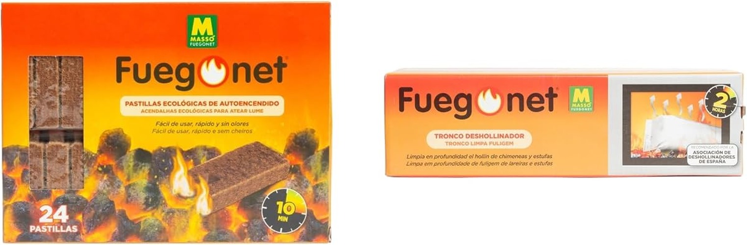 Pack Fuego: Tronco deshollinador+ 24 Pastillas ecológicas autoencendido. Ideal para chimeneas y Estufas. Sin Olor. Encendido rapido y Seguro