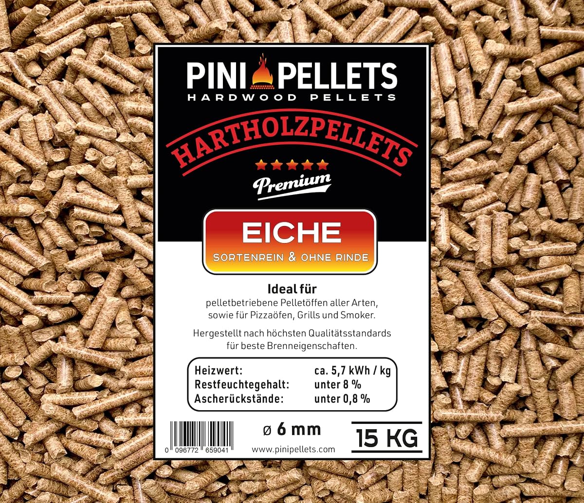 Pellets de madera dura 6 mm PINI 15 kg para calefacción, asar, ahumar