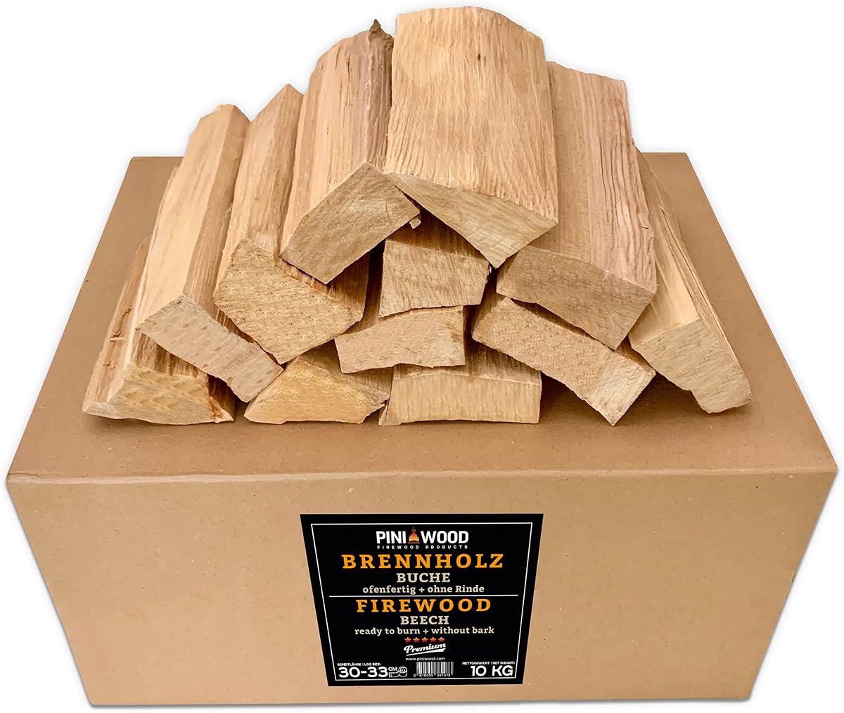 PINI Barbacoa de madera de haya, 10 kg, leña, 30-33 cm, para horno de pizza, barbacoa, ahumador, chimenea