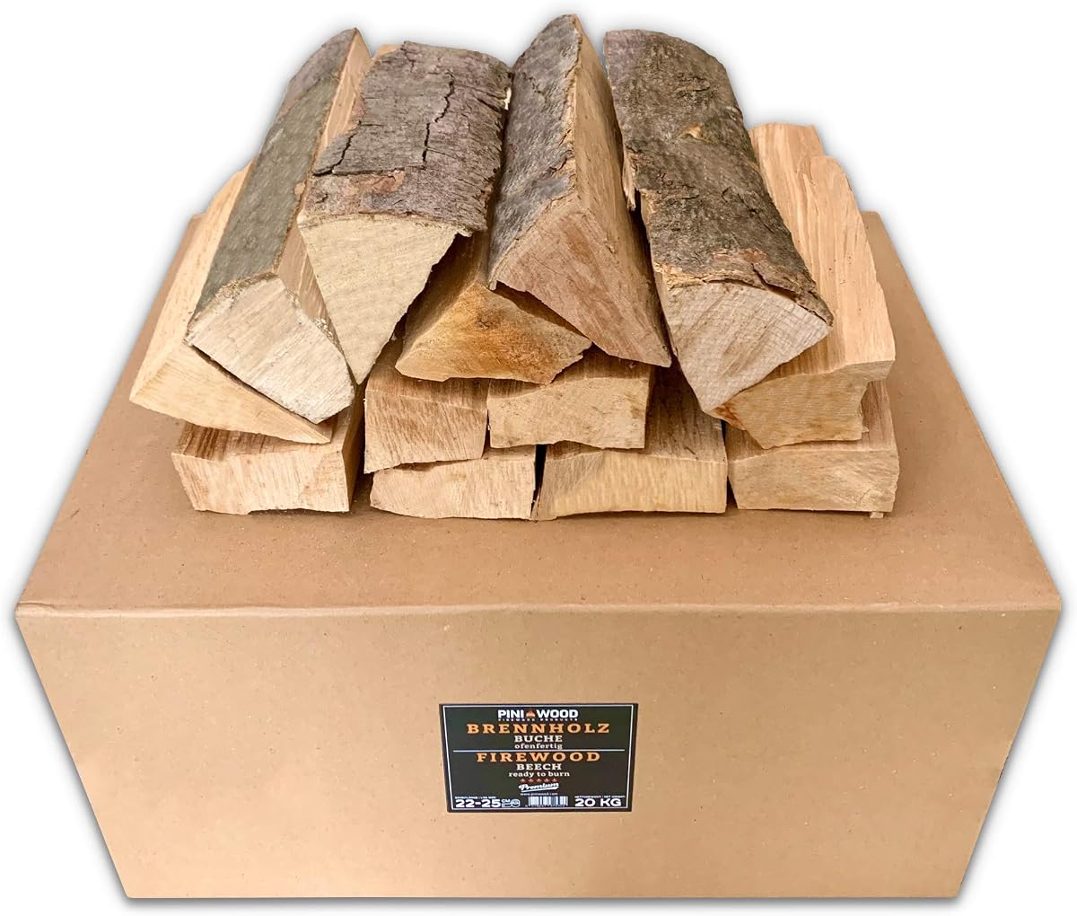 PINI Leña de haya, lista para usar, 20 kg, aproximadamente 25 cm, para chimenea, barbacoa, brasero, horno de pizza, ahumadero.