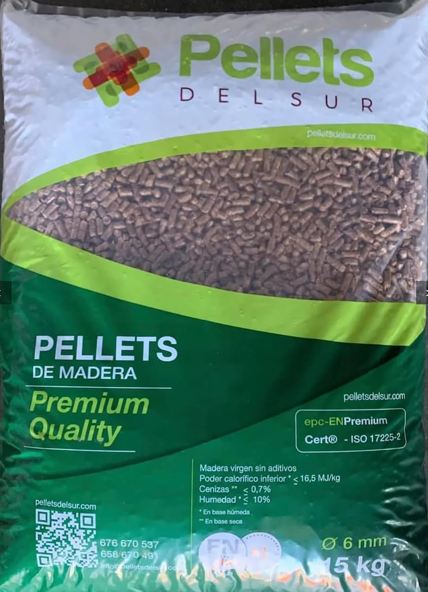 Saco Pellet 15 kg. Pellets para Estufas. Pellets de Madera 100% válido para Estufa de leña y/o Todo Tipo de Dispositivos operados con Pelle TS. Quemador de Pellet.