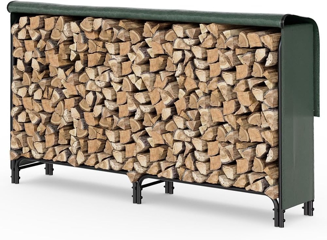 VOUNOT® Soporte de Madera de 2 Metros | Estante de Registro de Chimenea | Registro de leña con Tapa Verde | Soporte de Almacenamiento de Madera para Interiores al Aire Libre