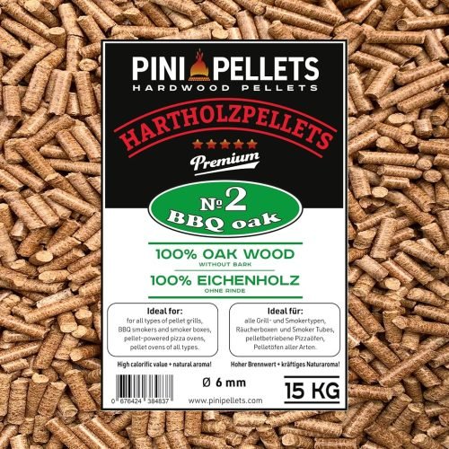 PINI Grillpellets 15 kg - Pellets de madera 100% roble No2 para asar, ahumar, también para hornos de Pizza operados con pellets
