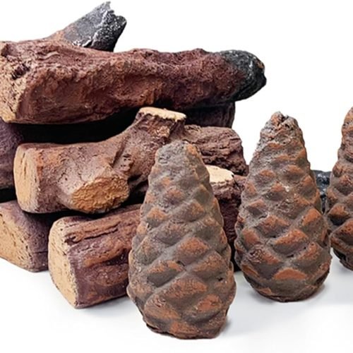 Troncos de chimenea de gas, 10 troncos pequeños, juego de leña cerámica decorativa para interiores y exteriores, ventilados, sin ventilación, eléctricos, bioetanol