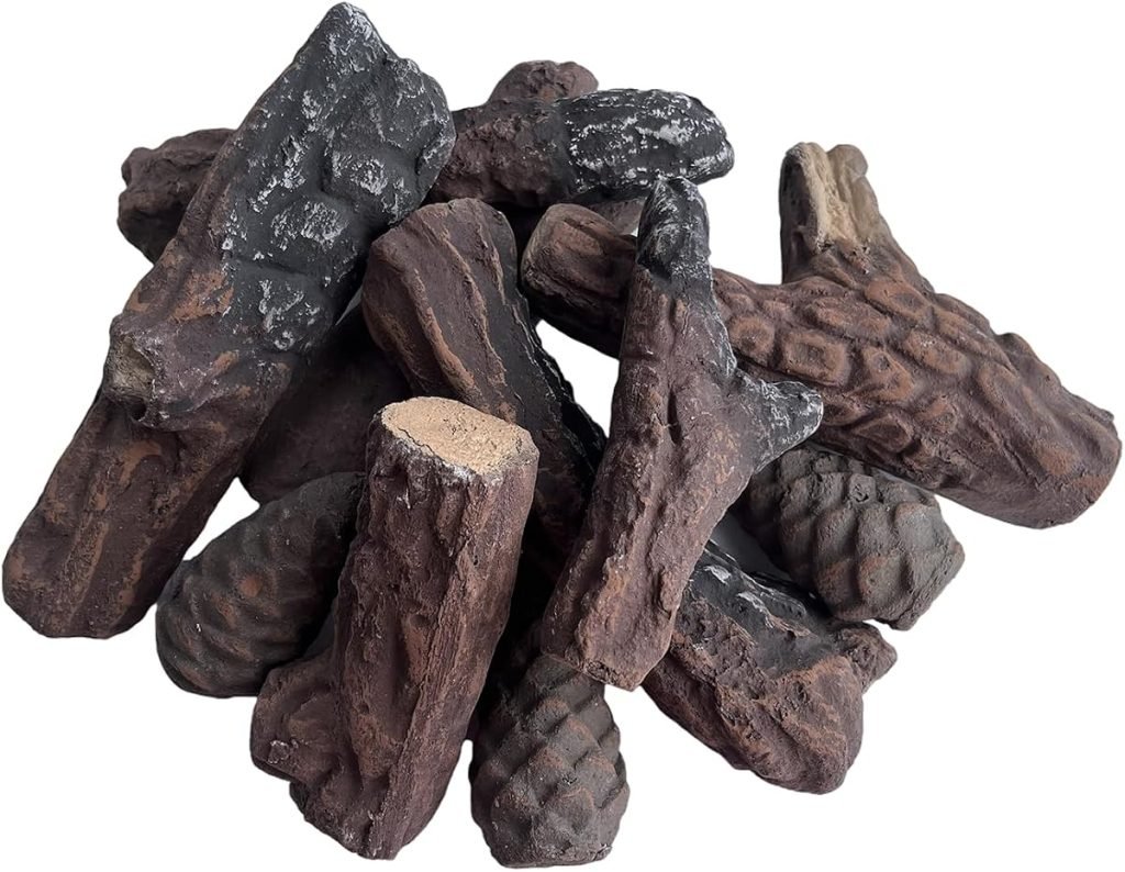 10 troncos de gas para chimenea, leña falsa y troncos cerámicos, silenciosos, decorativos, para insertiones de gas, ventilados, eléctricos y etanol