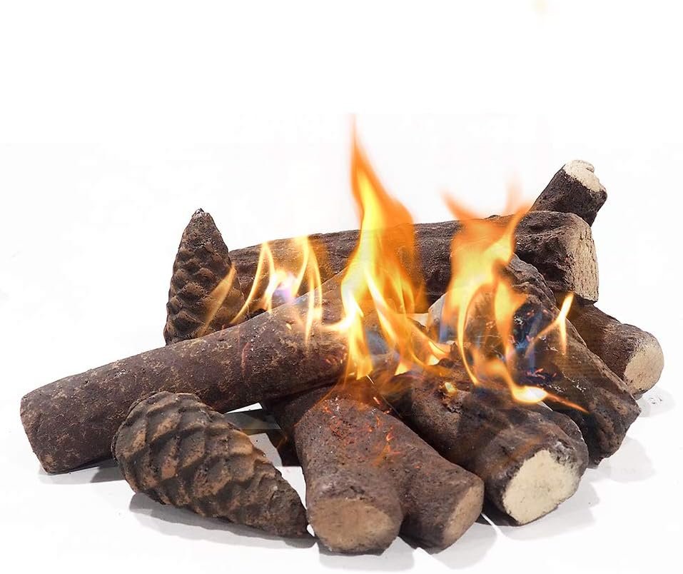 Juego de Troncos de cerámica para Chimenea de etanol de Gas, Madera de Pino Hecha a Mano para Uso en Interiores,Bioetanol Tronco Ceramica Chimenea