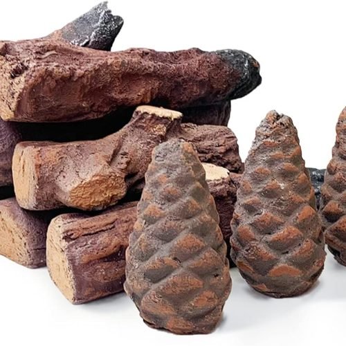 Madera de cerámica para chimeneas de bioetanol, Troncos de Gas, 10 Piezas de leña de cerámica Decorativa para Interiores y Exteriores, Insertos de Gas, ventilados, sin ventilación……