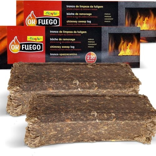 FLOWER x2 Tronco Deshollinador Autolimpieza Chimeneas y Estufas 1,5 KG | Elimina y Previene Acumulación Hollín | Arde 2,5 Horas | Fácil de Usar | Reduce Consumo Combustible | Evita Incendios y Atascos
