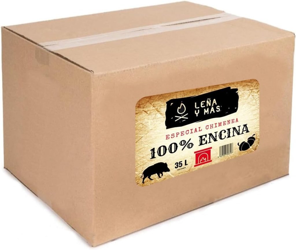 Encina 100% para Chimenea, 35L, Caja 38x31x31 cm, Especial Chimenea