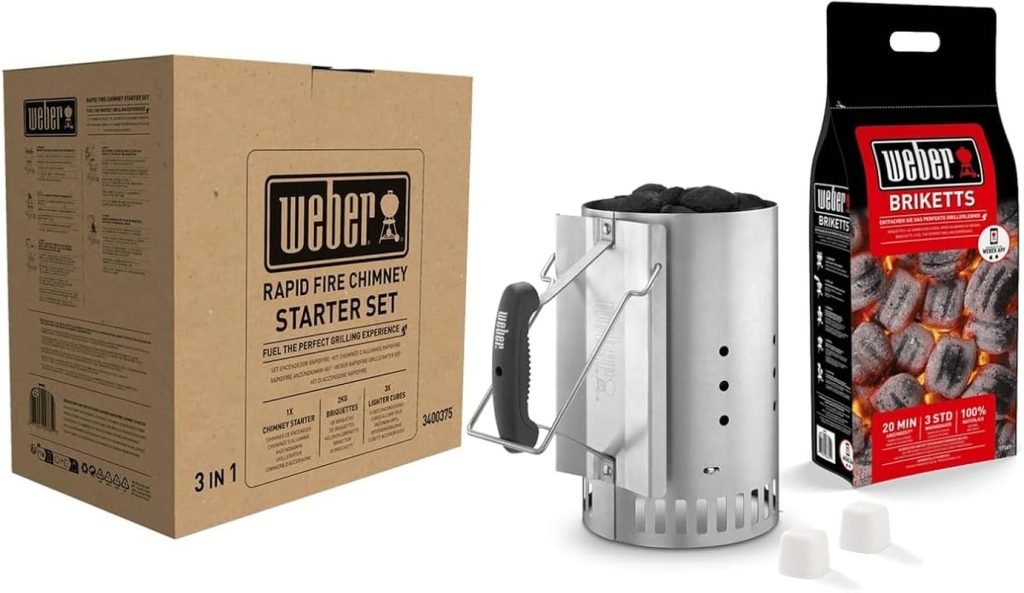 Weber 17631 - Set Chimenea 2 kg de Briquetas + 6 Pastillas de Encendido Blancas, Acero Inoxidable