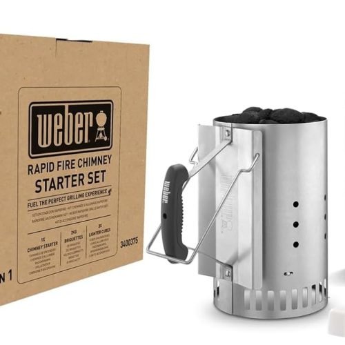 Weber 17631 - Set Chimenea 2 kg de Briquetas + 6 Pastillas de Encendido Blancas, Acero Inoxidable