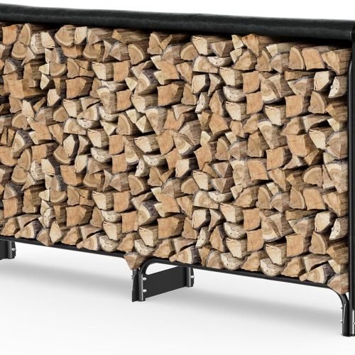 VOUNOT® Soporte de Madera 2 Metros con Cubierta Impermeable, Estante de Registro de Chimenea para Troncos Registro de Leña con Tapa Soporte Almacenamiento de Madera para Interiores al Aire Libre Negro