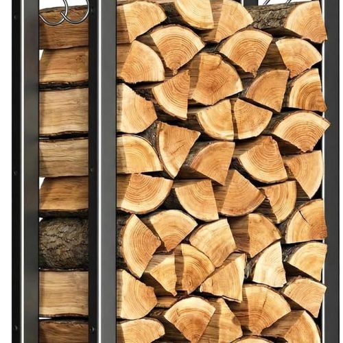 VOUNOT® Soporte de Madera, Estante de Registro de Chimenea, Leñera Registro de Leña, Soporte de Almacenamiento de Madera para Interiores y Exterior, Negro