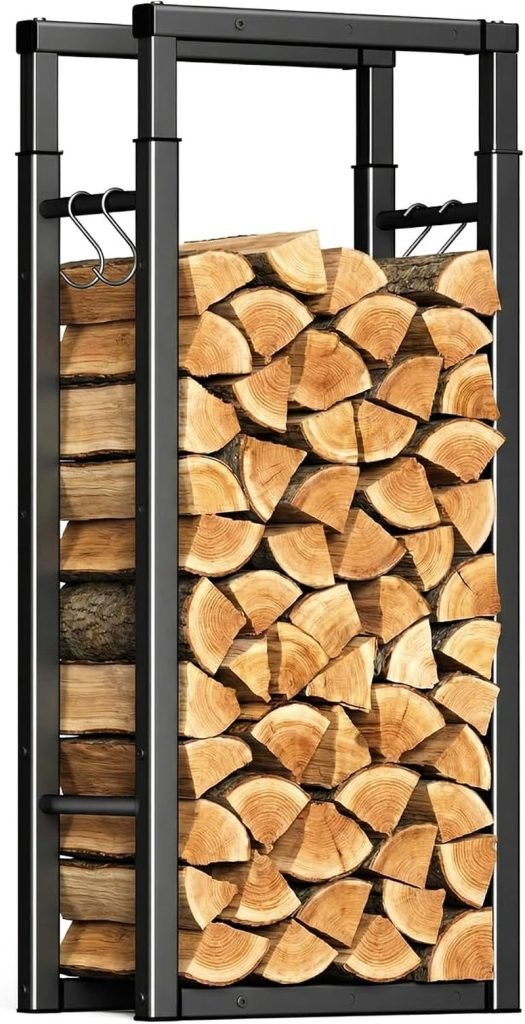VOUNOT® Soporte de Madera, Estante de Registro de Chimenea, Leñera Registro de Leña, Soporte de Almacenamiento de Madera para Interiores y Exterior, Negro