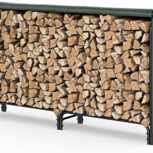VOUNOT® Soporte de Madera de 2 Metros | Estante de Registro de Chimenea | Registro de leña con Tapa Verde | Soporte de Almacenamiento de Madera para Interiores al Aire Libre