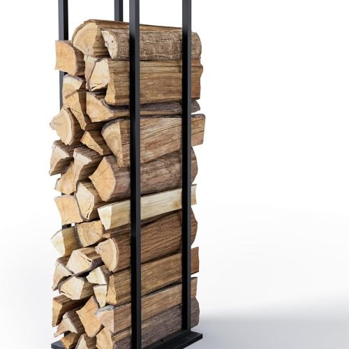 VOUNOT® Soporte de Madera Vertical de Metal 33 x 33 x 112 cm, Leñero con Estantería, Estante de Registro de Chimenea para Interior y Exterior, Negro