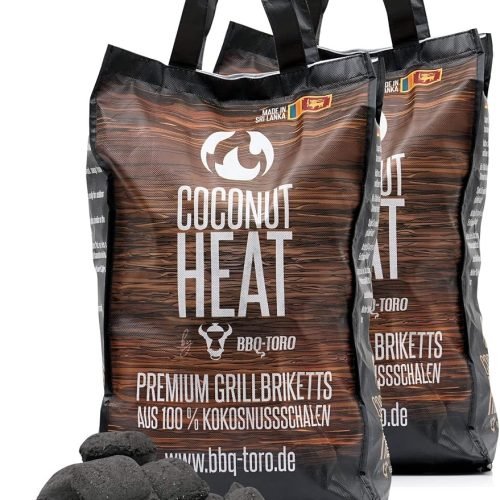 BBQ-Toro Briquetas para Barbacoa Premium Coconut Heat | 100% Cáscara de Coco para Asados de Larga Cocción | 20 Kg | Carbón Vegetal | Bajo Desarrollo de Humo, Ecológico