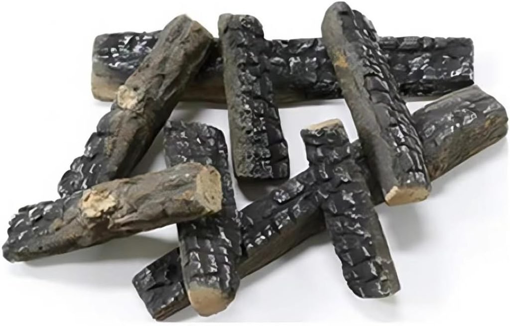 ukiyo Juego de 8 troncos de cerámica de madera decorativa para bioetanol o gas, resistentes al calor