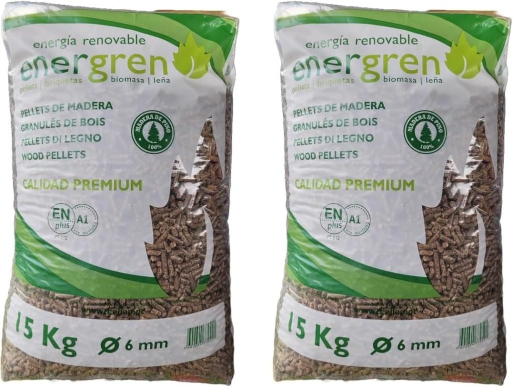 Pack 2 Unidades Saco de pellets de Madera 15kg. Certificado ENplus y Calidad A1. Ideal para chimeneas, Estufas o barbacoas. Diametro 6 mm. 100% Madera de Pino.
