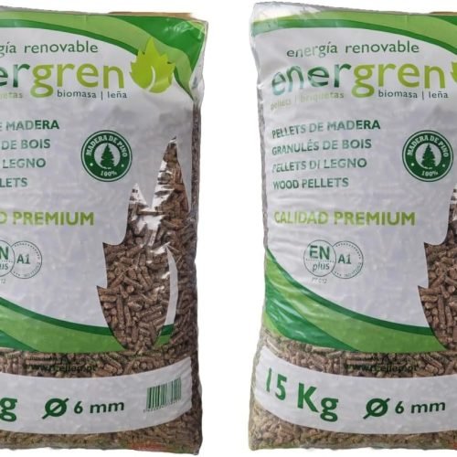 Pack 2 Unidades Saco de pellets de Madera 15kg. Certificado ENplus y Calidad A1. Ideal para chimeneas, Estufas o barbacoas. Diametro 6 mm. 100% Madera de Pino.