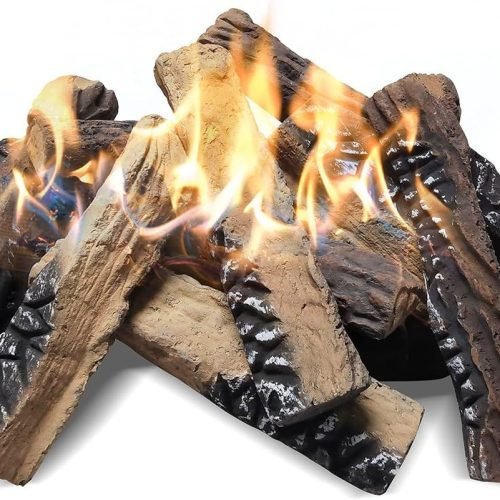 Leños de Chimenea de Gas, ATR Juego de 10 Piezas de Troncos de Chimenea de imitación de cerámica Grandes para hogueras de Interior y, Electricidad, decoración de chimeneas Madera Artificial