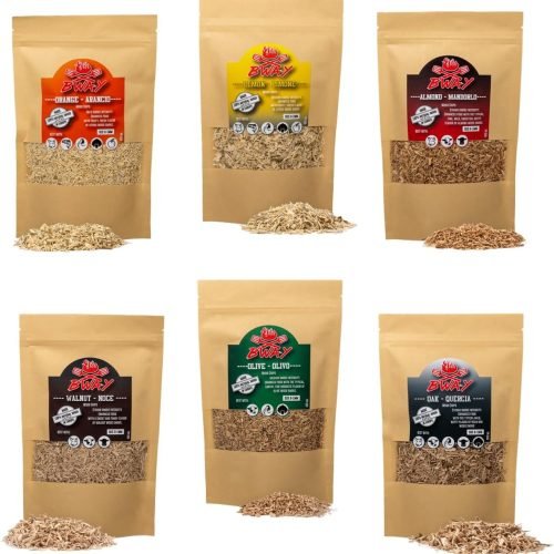 BWAY Madera para Ahumador de Alimentos Profesional - Olivo, Naranja, Almendra, Limón, Nuez y Roble (6 x 400 ml)- Ebook de Regalo con 20 Recetas - Regalos para Chefs - Ideales para Ahumar