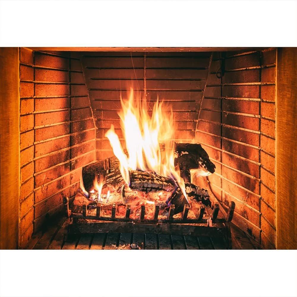 Aoihrraan 1,5x1m Quema Leña Fotografía Fondo Vintage Ladrillo Chimenea Ardiente Fuego Llameante Madera Fondo Camping Barbacoas Invierno Navidad Fiesta Decoración Retrato Foto Estudio Atrezzo