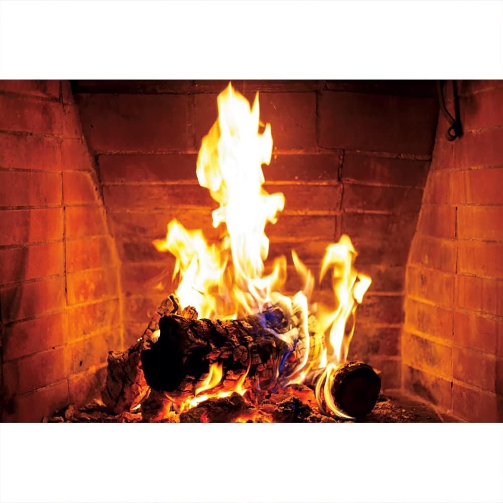 Aoihrraan 1,5x1m Quema Leña Fotografía Fondo Vintage Ladrillo Pared Chimenea Furioso Fuego Ardiente Madera Fondo Navidad Cámping Fogata Fiesta Decoración Retrato Foto Estudio Accesorios
