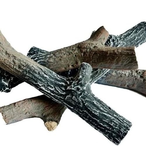 Juego de 4 troncos de cerámica decorativos de madera para bioetanol o gas, resistentes al calor