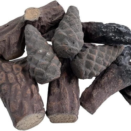 Troncos de gas para chimenea, 10 troncos de cerámica pequeños, juego de troncos decorativos de madera de cerámica para inserciones de gas en interiores y exteriores, ventilados, sin ventilación,