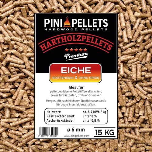 Pellets de madera dura 6 mm PINI 15 kg para calefacción, asar, ahumar