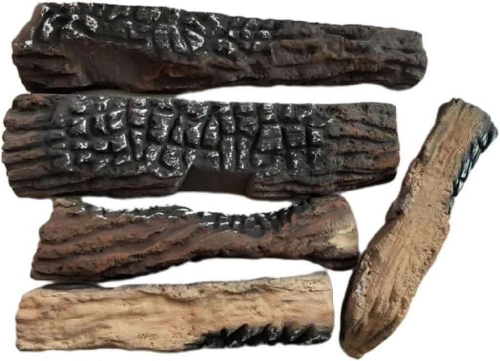 Juego de 5 troncos artificiales de madera decorativa para chimeneas de gas etanol, leña falsa resistente al calor con textura realista, decoración del hogar